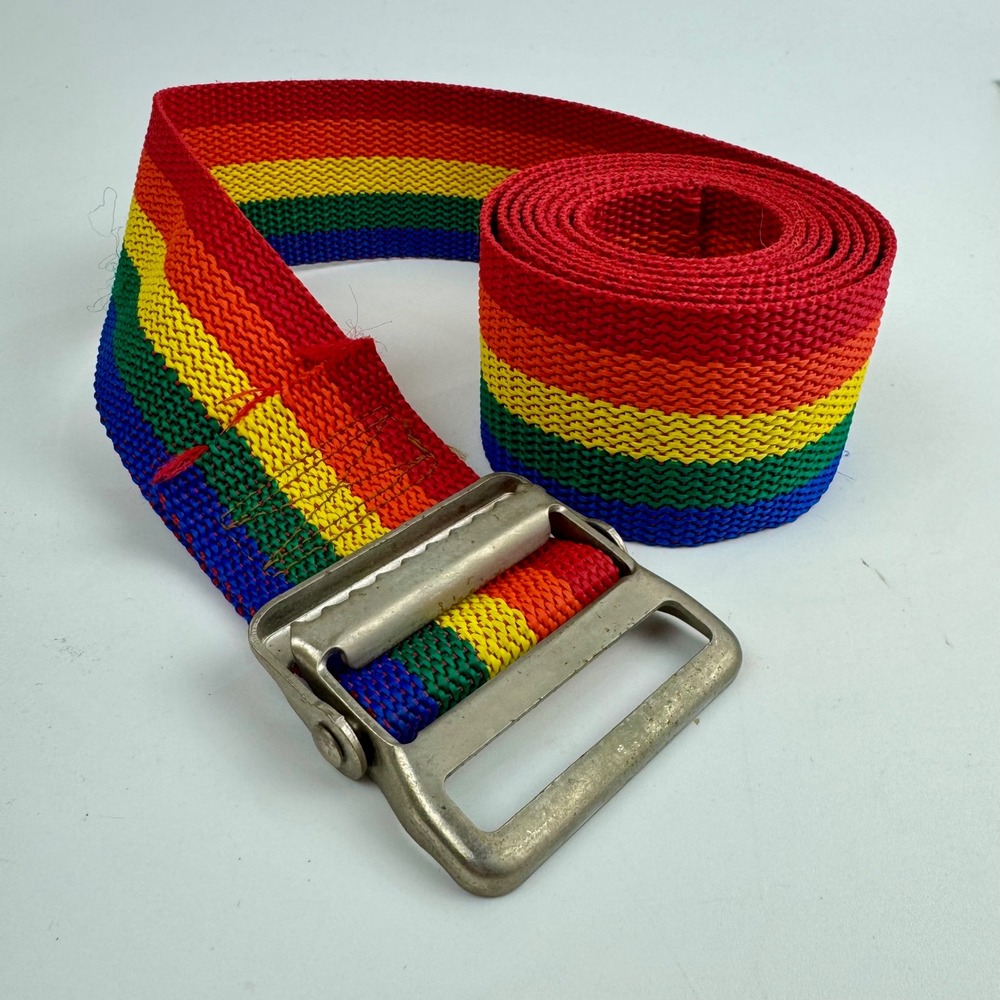 Vintage Rainbow Luggage Belt Strap‎ Silver Metal Slider Buckle Pride Unisex 72in